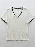 MYNRTCFW Navy Ribbed Top with Crochet Finish White