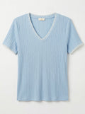 MYNRTCFSB Navy Ribbed Top with Crochet Finish Sky Blue