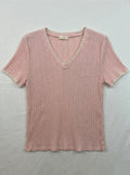 MYNRTCFRS Navy Ribbed Top with Crochet Finish Rose Shadow