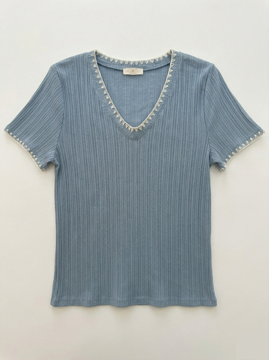 MYNRTCFJN Navy Ribbed Top with Crochet Finish Jeans