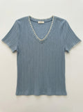 MYNRTCFJN Navy Ribbed Top with Crochet Finish Jeans