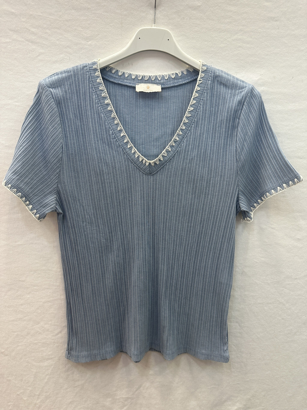 MYNRTCFJN Navy Ribbed Top with Crochet Finish Jeans