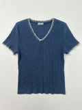 MYNRTCFNV Navy Ribbed Top with Crochet Finish Navy