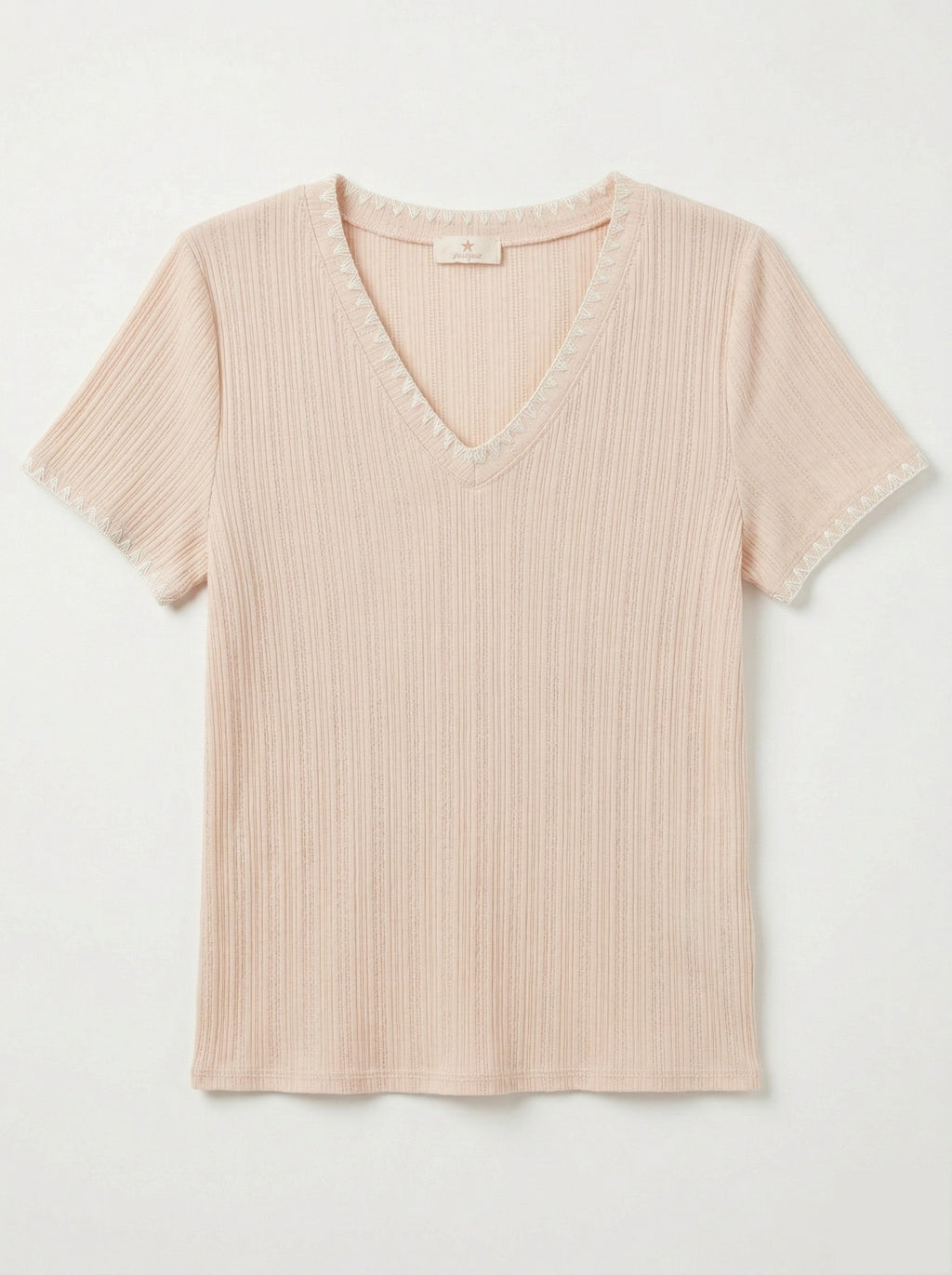 MYNRTCFNU Navy Ribbed Top with Crochet Finish Nude