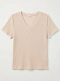 MYNRTCFNU Navy Ribbed Top with Crochet Finish Nude