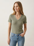 MYNRTCFOL Navy Ribbed Top with Crochet Finish Olive