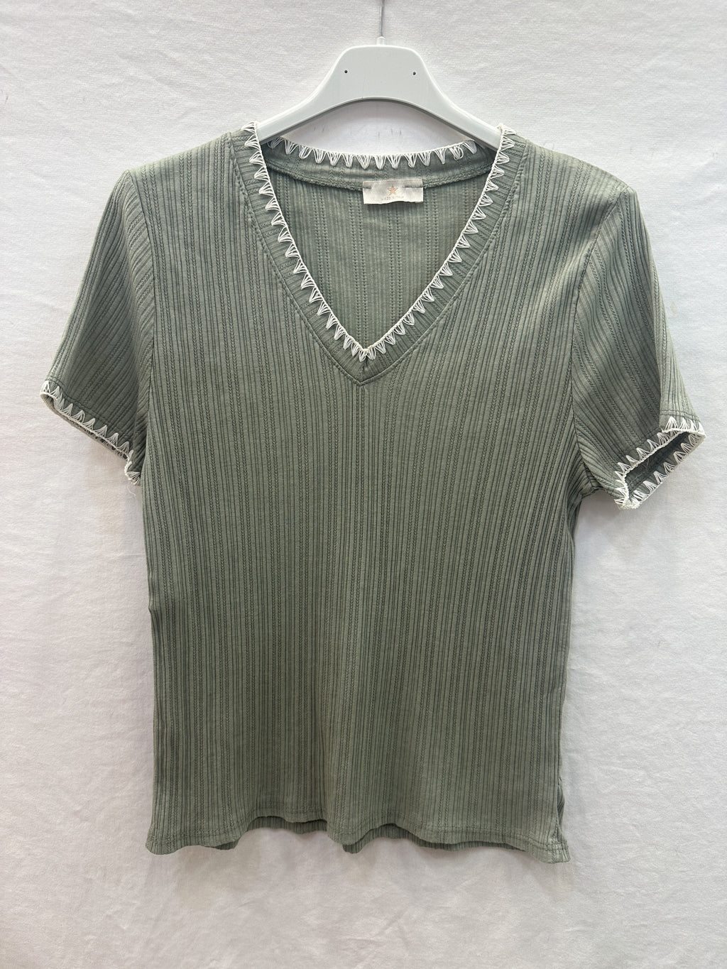MYNRTCFOL Navy Ribbed Top with Crochet Finish Olive