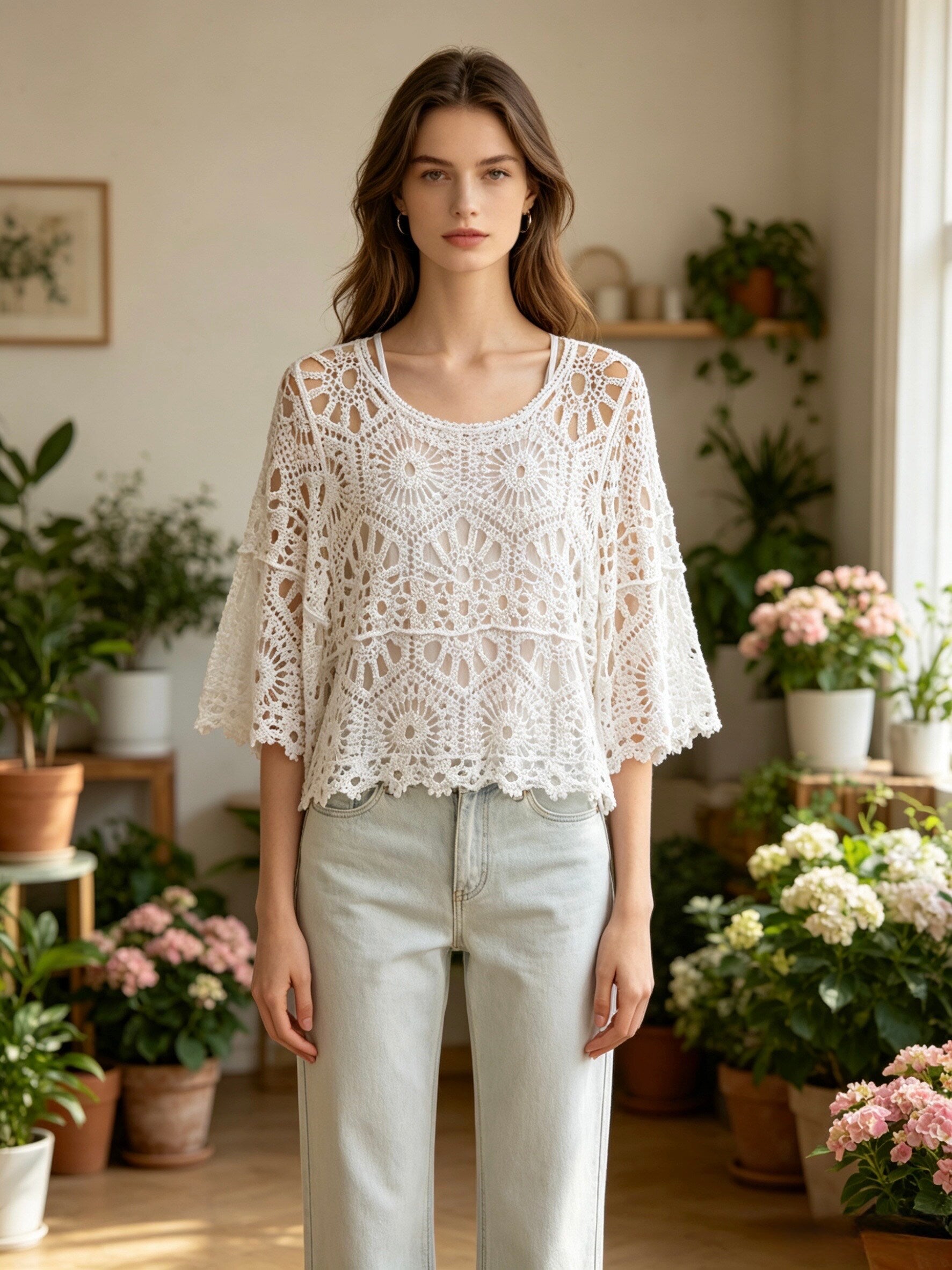 MSTDLWH Cotton Lace Top with Tank Liner White