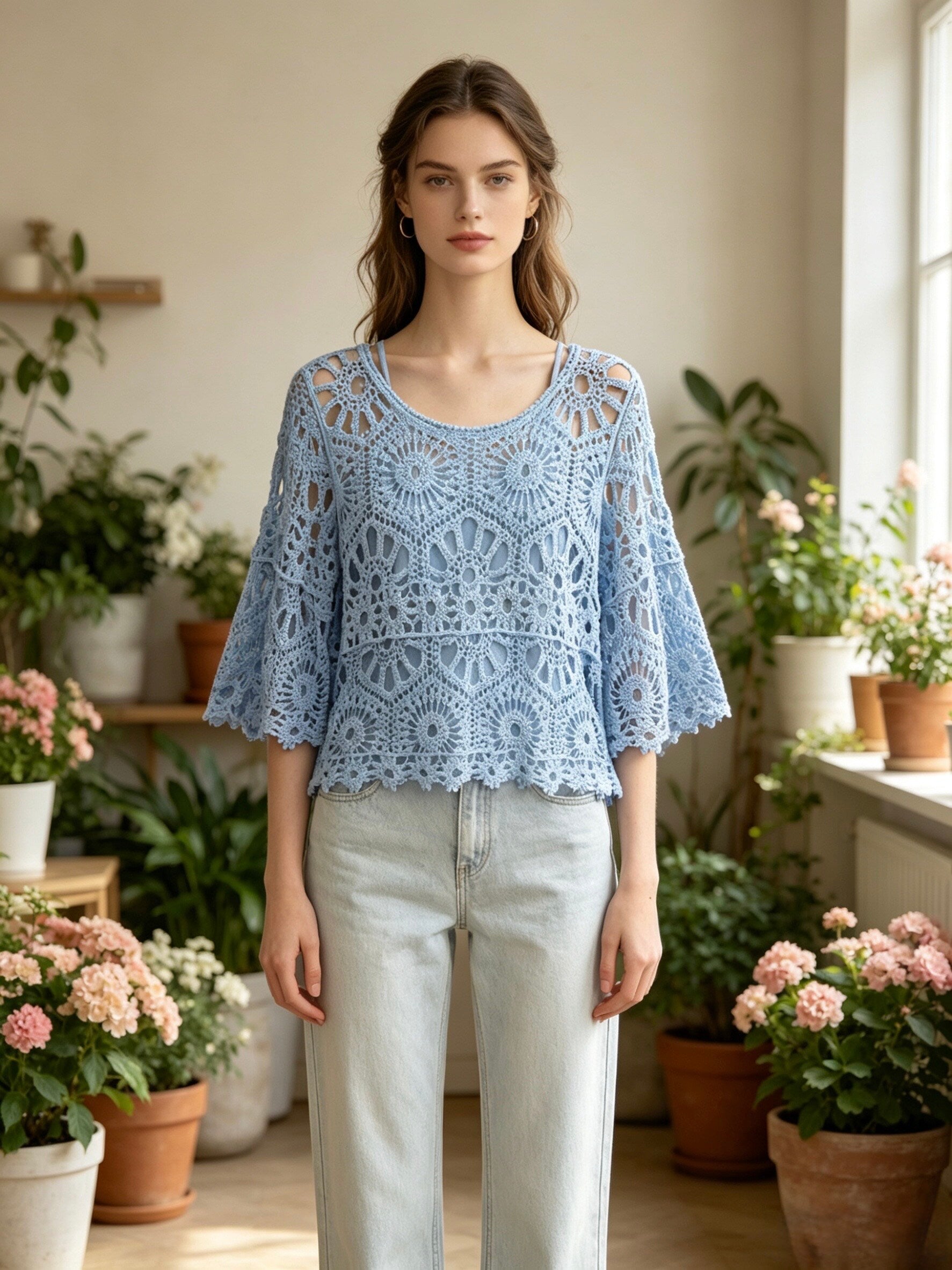MSTDLLB Cotton Lace Top with Tank Liner Light Blue