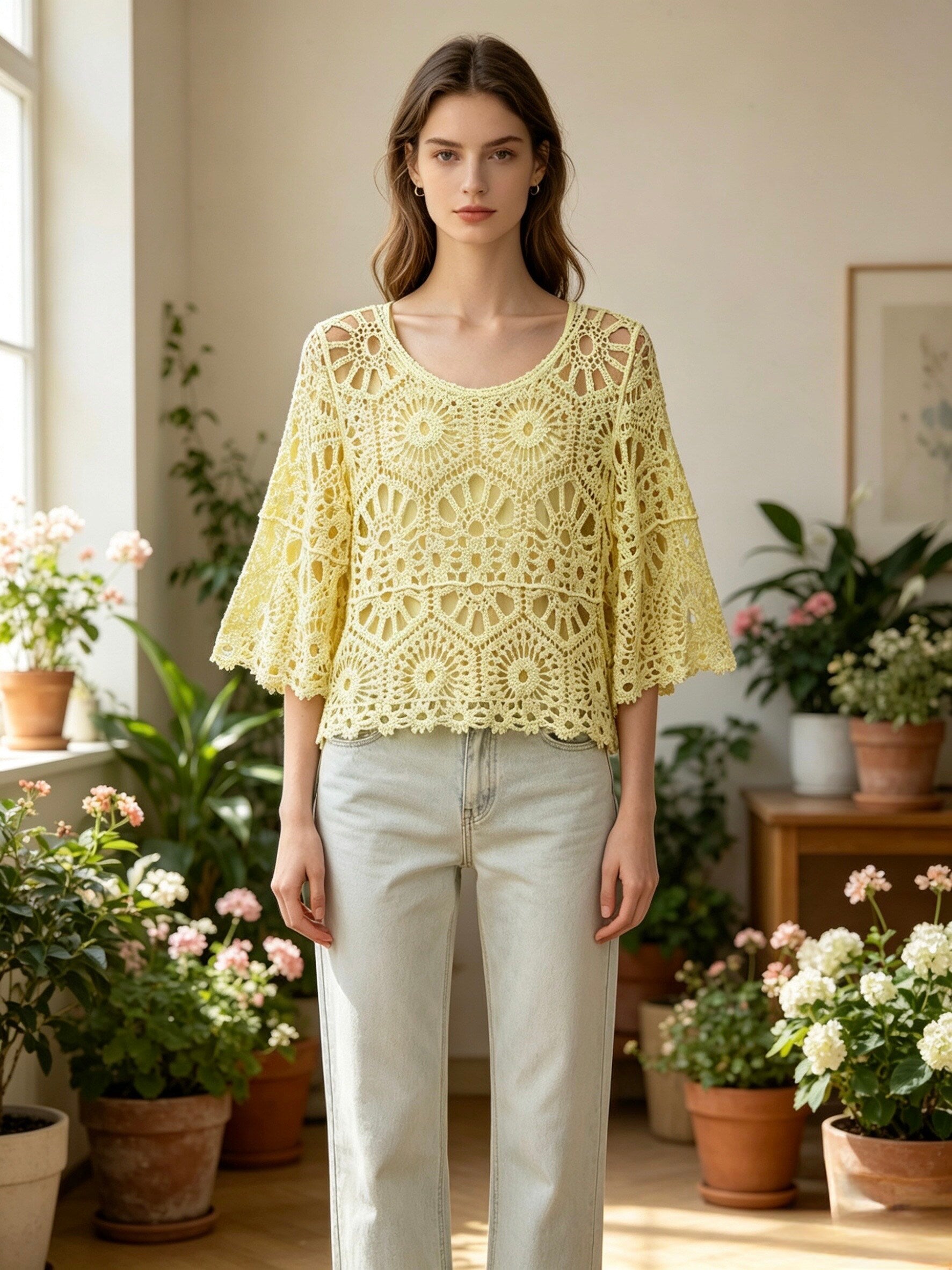 MSTDLYL Cotton Lace Top with Tank Liner Yellow