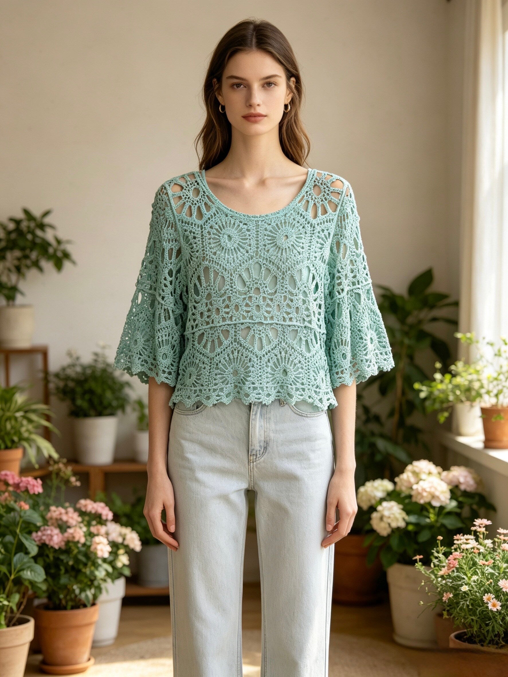 MSTDLMG Cotton Lace Top with Tank Liner Mint Green