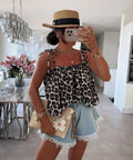 ESTLTBE Leopard Print Gauze Cotton Cami Top Beige