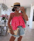 ESTLTPK Leopard Print Gauze Cotton Cami Top Pink