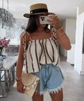 ESTSVBE Striped Cotton Voile Cami Top Beige