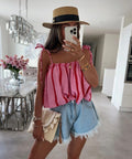 ESTSVPK Striped Cotton Voile Cami Top Pink