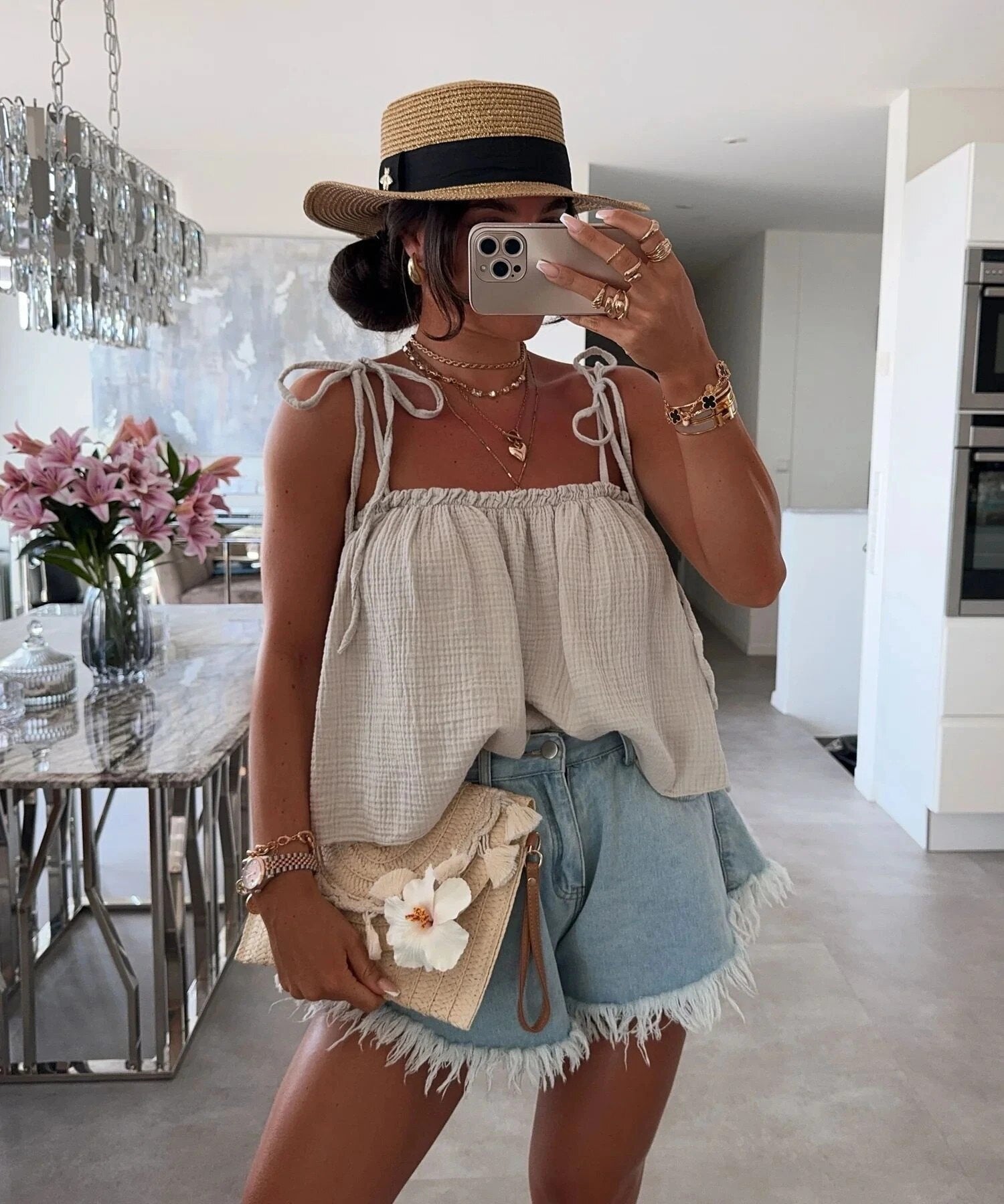 ESTVTBE Cotton Voile Cami Top Beige