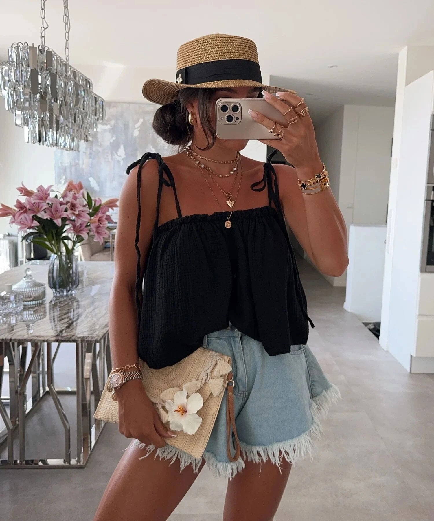 ESTVTBK Cotton Voile Cami Top Black