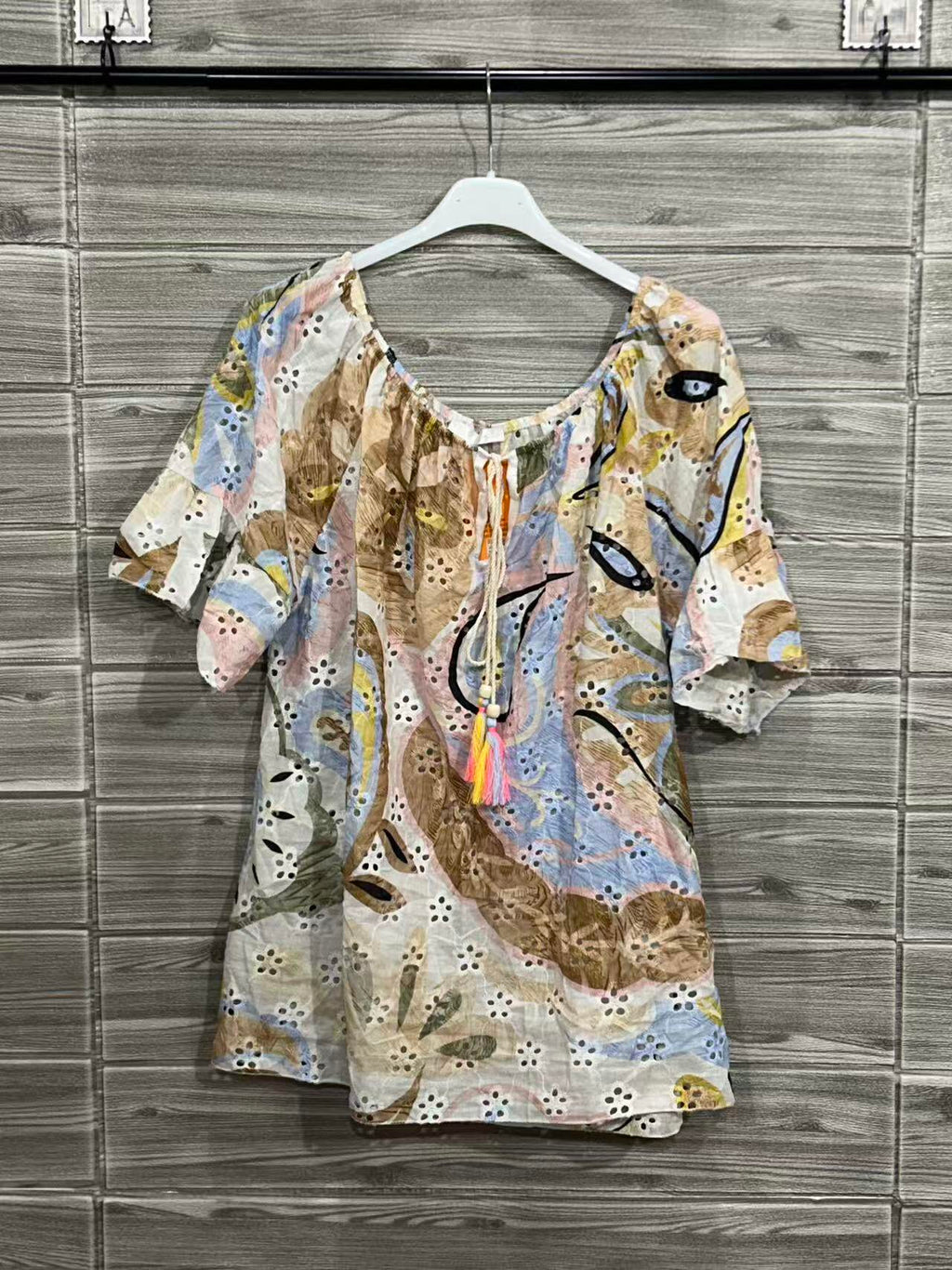 ZOOST1BE Pastel Floral Off-Shoulder Cotton Top Beige