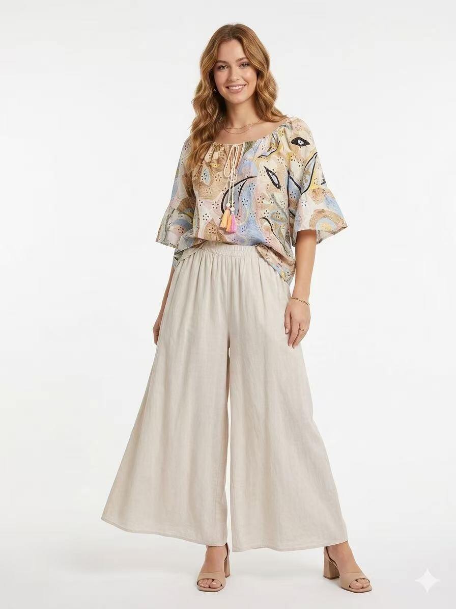 ZOOST1BE Pastel Floral Off-Shoulder Cotton Top Beige