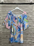 ZOOST1SB Pastel Floral Off-Shoulder Cotton Top Sky Blue