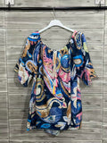 ZOOST1DB Pastel Floral Off-Shoulder Cotton Top Dark Blue