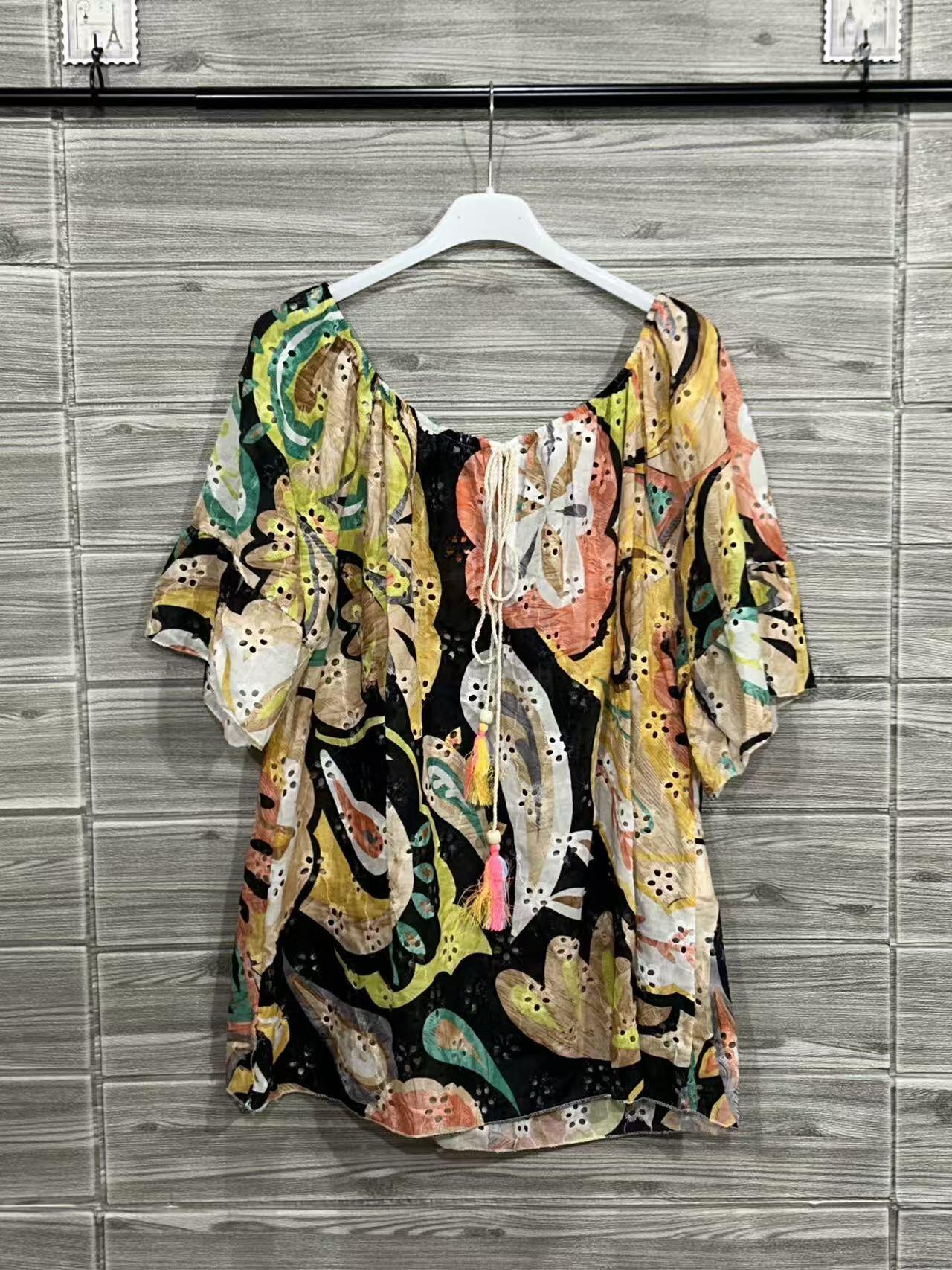 ZOOST1BK Pastel Floral Off-Shoulder Cotton Top Black