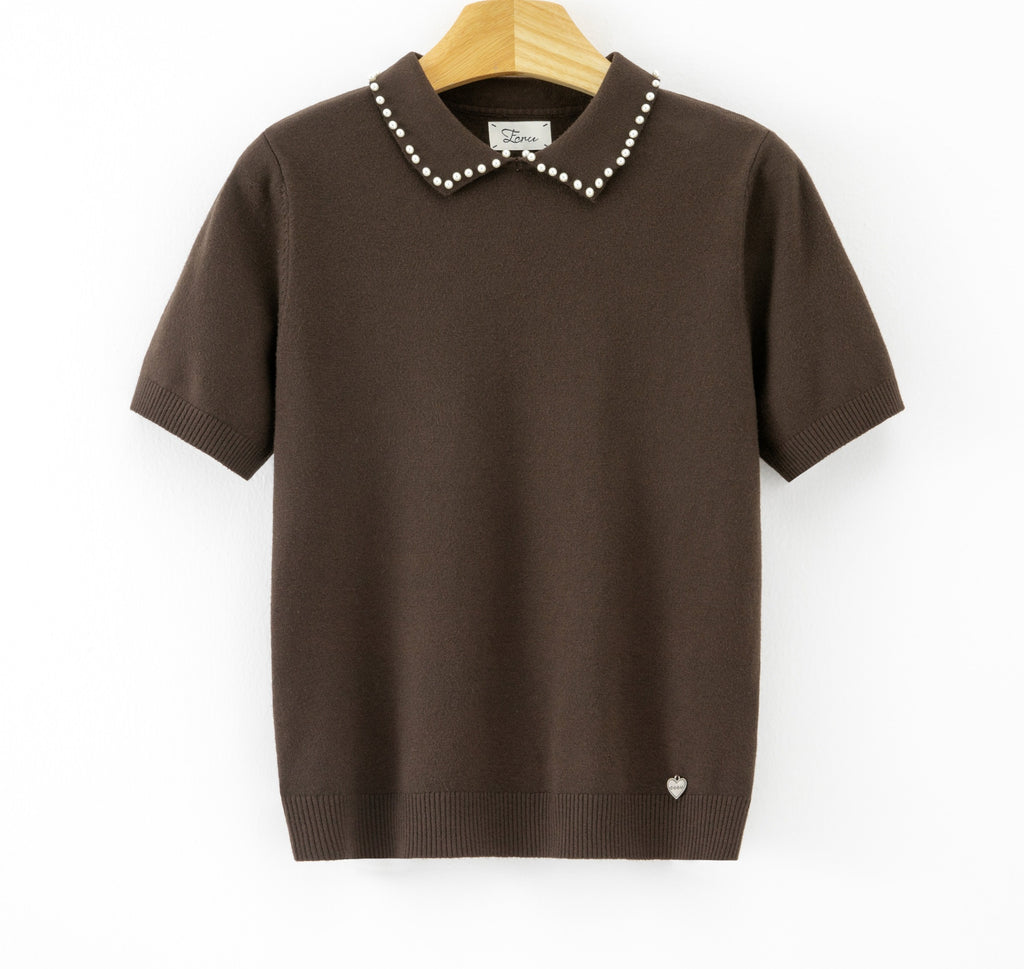 LUPCP7 Dark Brown Pearl Collar Sweater