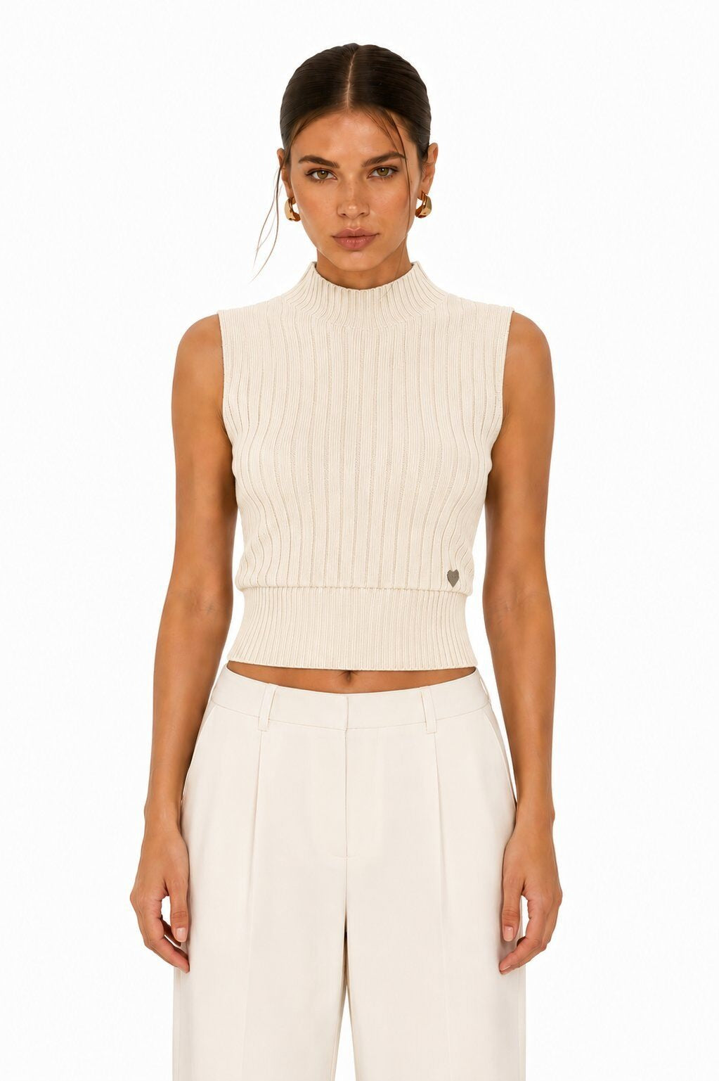 LURTS5 Ecru Ribbed Turtleneck Sweater