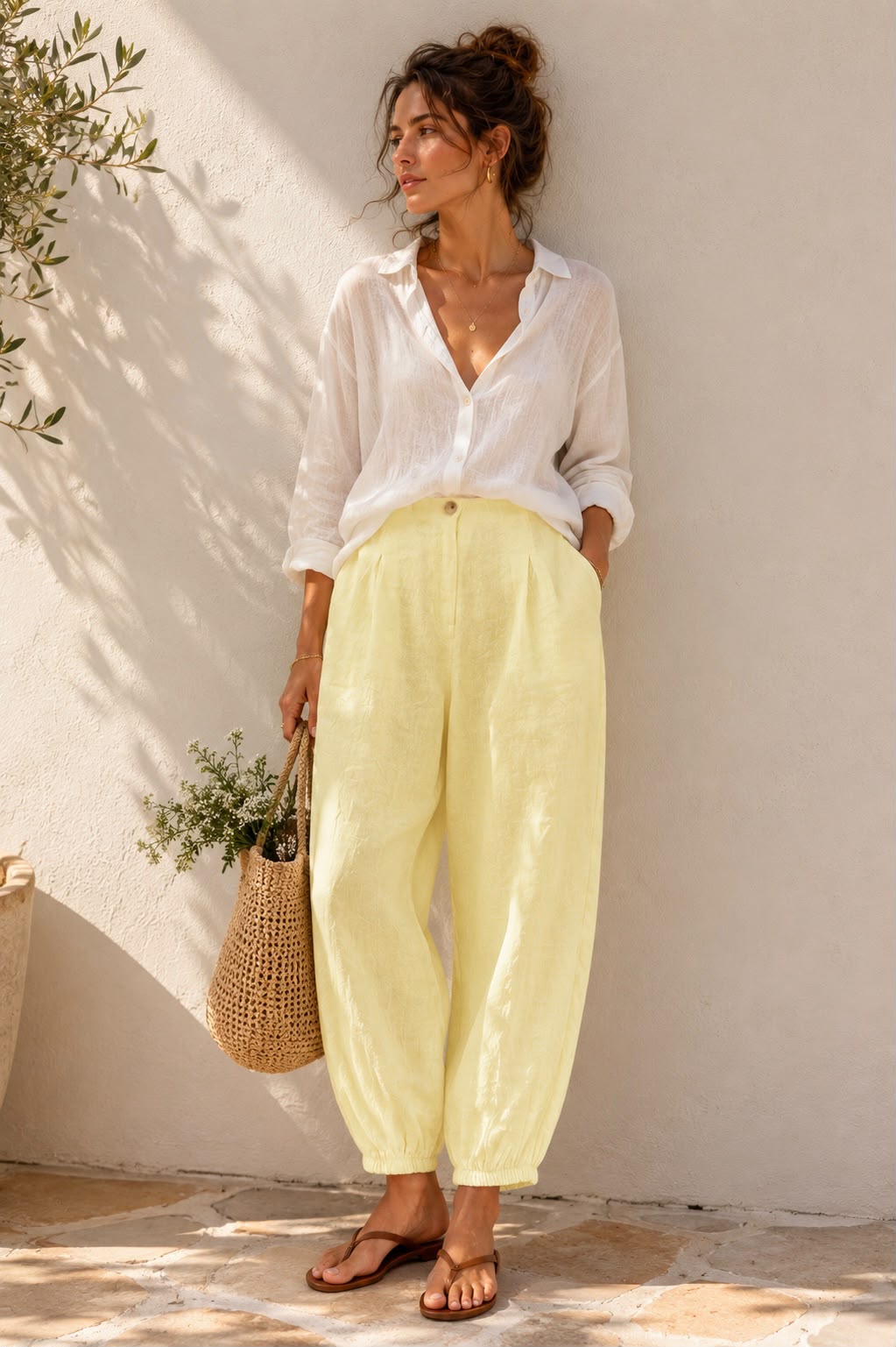 SWPY Linen Balloon Pants Pale Yellow