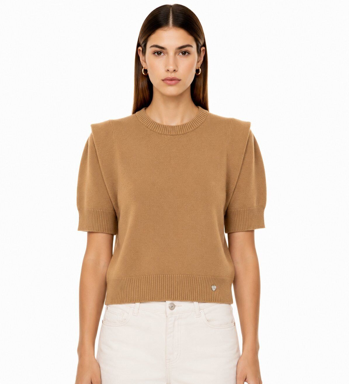 LUSSS7 Camel Structured Shoulder Sweater