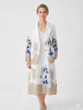 ZOB9WH Watercolor Floral Linen Blazer White