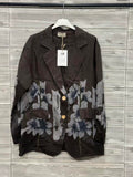 ZOB9BR Watercolor Floral Linen Blazer Brown