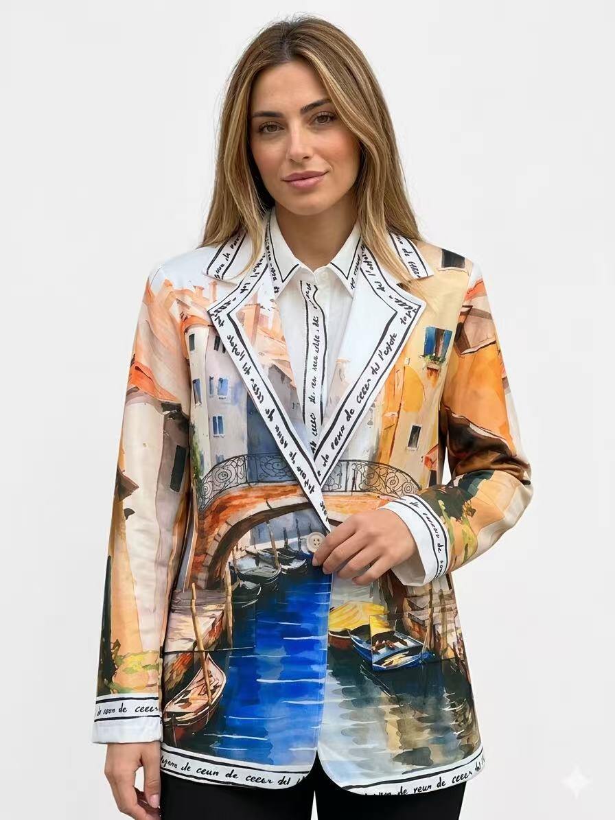 ZOB3WH Venice Print Blazer White