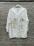 ZOJK1WH Gold Foil Print Linen Jacket White