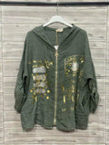 ZOJK1KH Gold Foil Print Linen Jacket Khaki