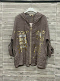 ZOJK1TP Gold Foil Print Linen Jacket Taupe