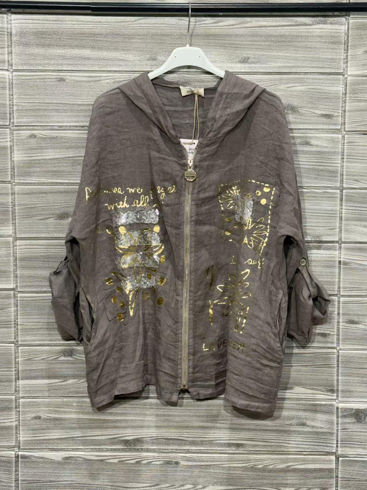 ZOJK1TP Gold Foil Print Linen Jacket Taupe