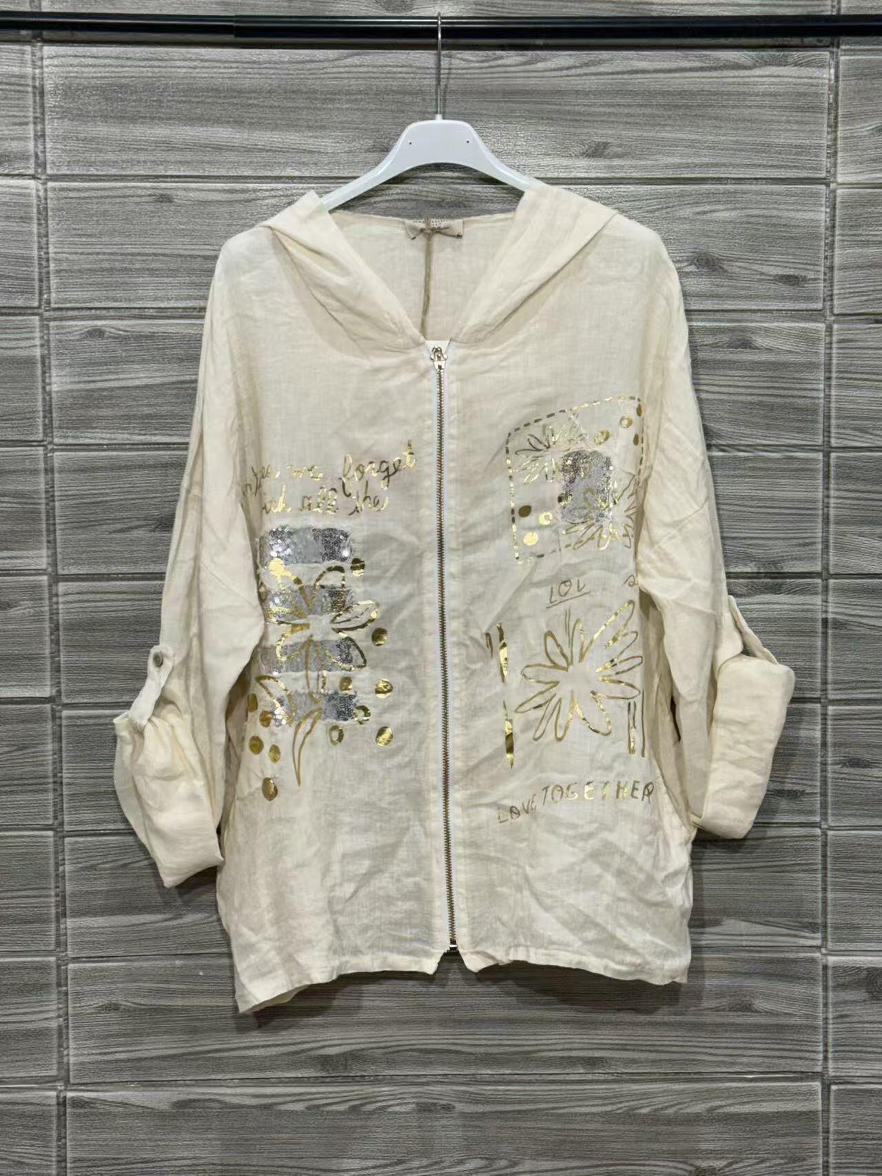 ZOJK1VN Gold Foil Print Linen Jacket Vanilla