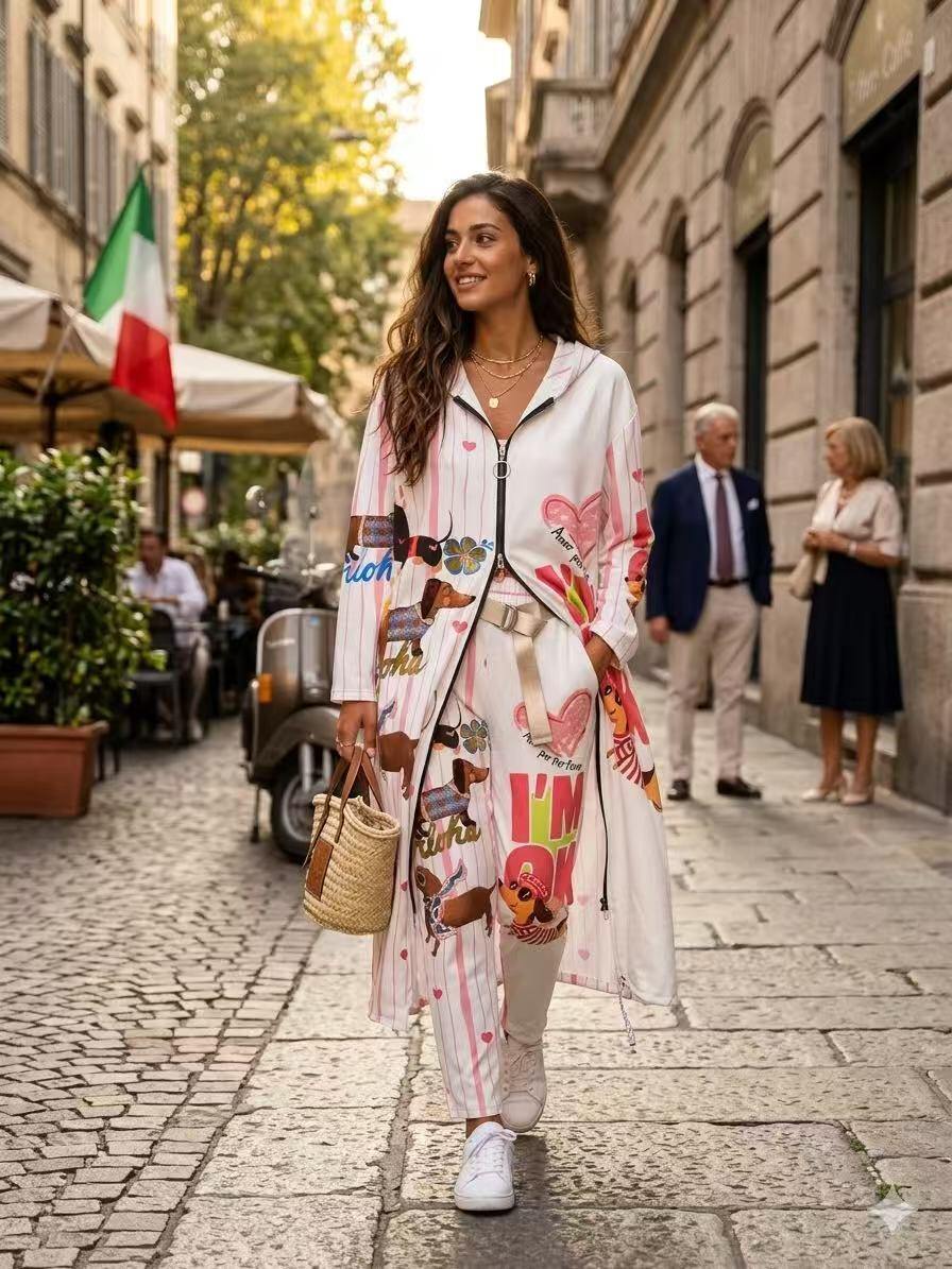 ZOPLJW Printed Long Jacket White