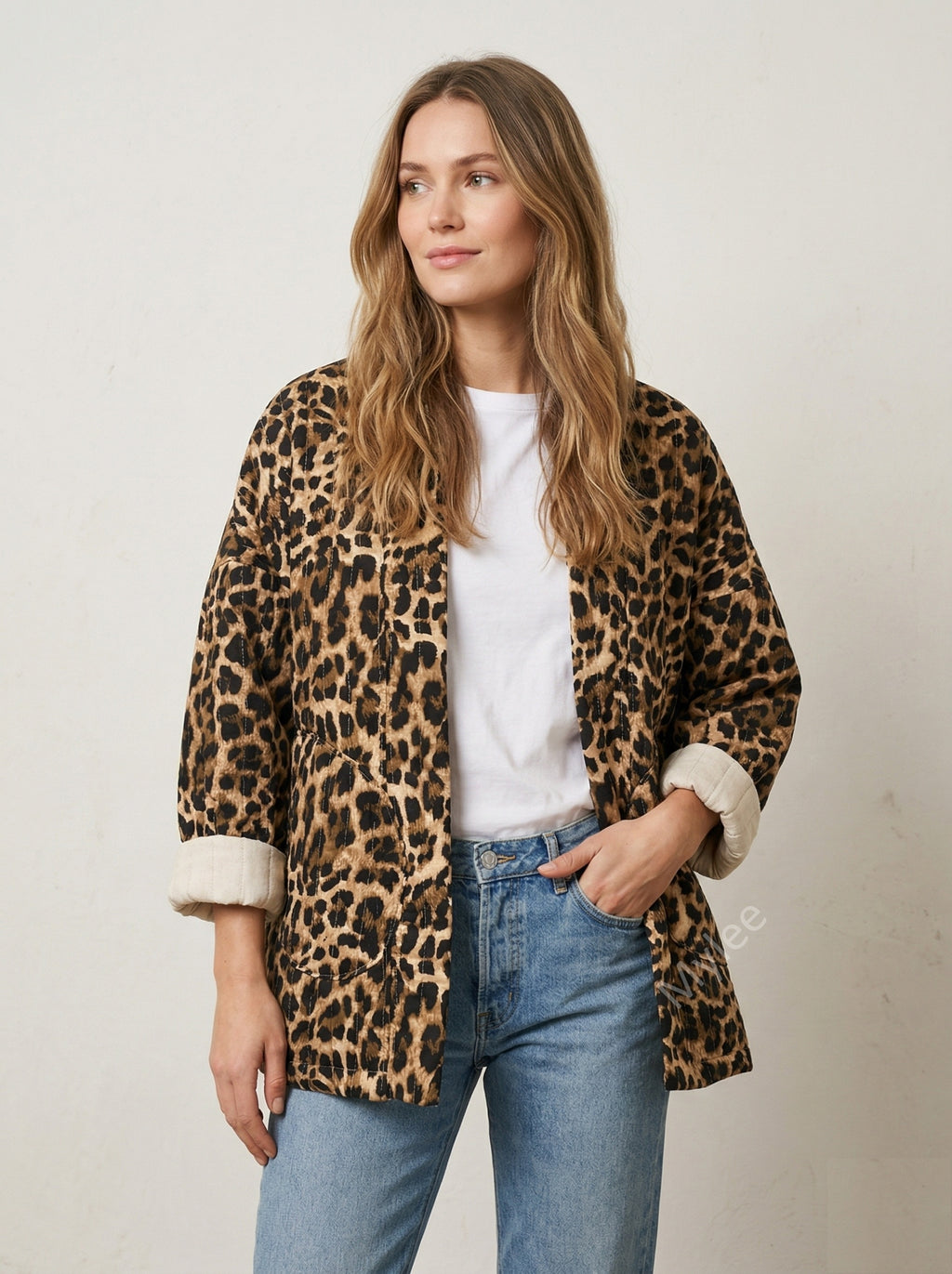MYLPQJBG Leopard Print Quilted Jacket Beige