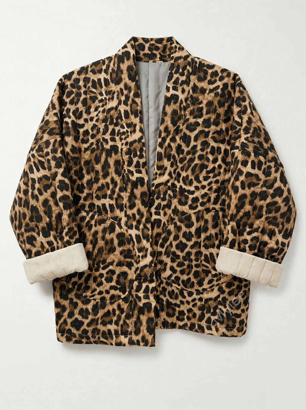 MYLPQJBG Leopard Print Quilted Jacket Beige