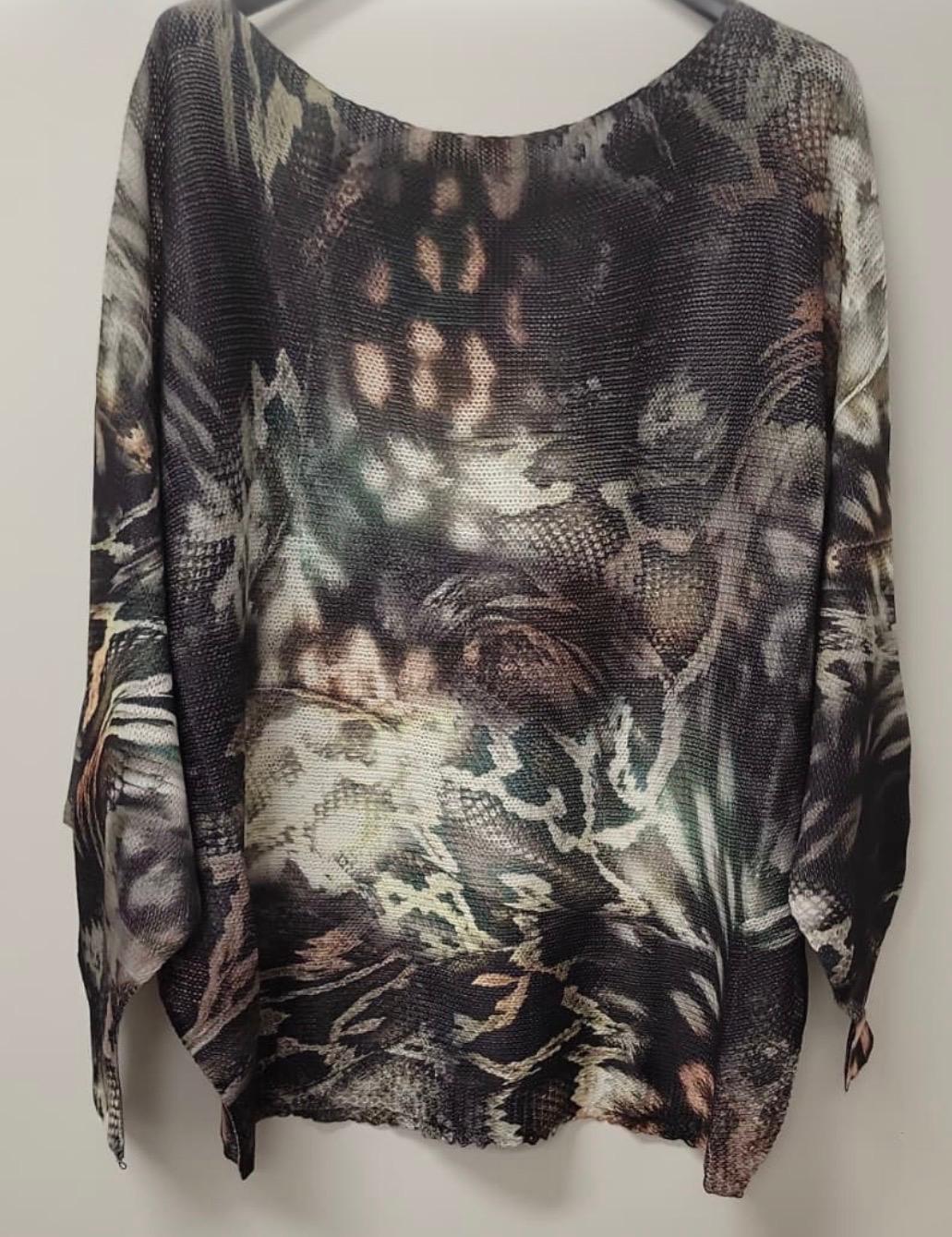 VI324 Multicolor Snakeskin Round Knit Printed Sweater