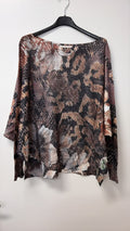 VI325 Brown Snakeskin Floral Round Knit Printed Sweater