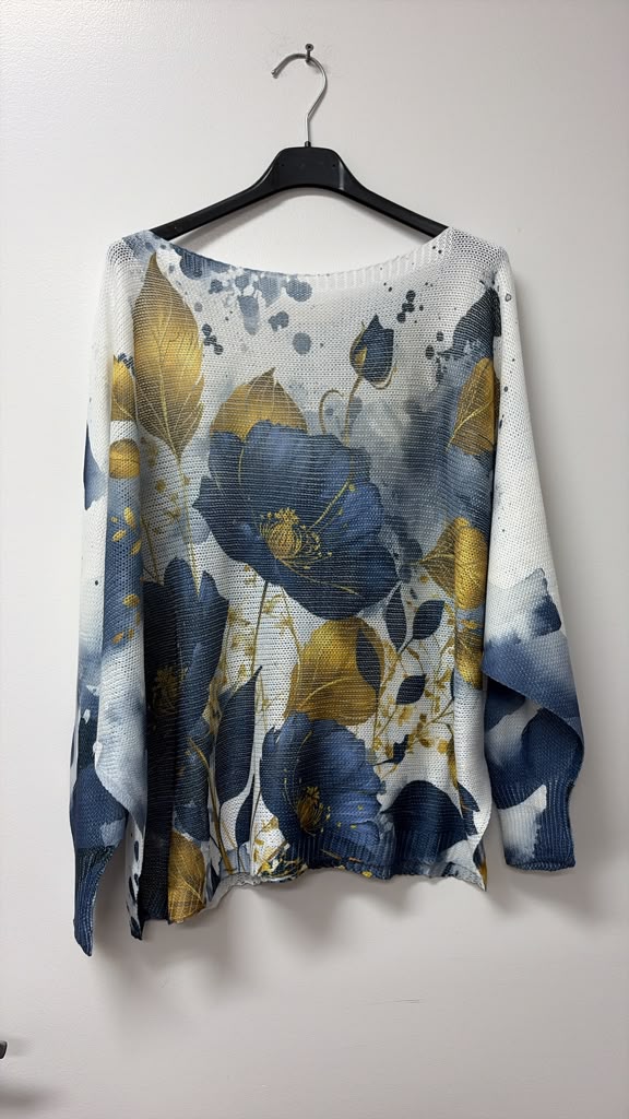 VI328 Blue Botanical Floral Sweater