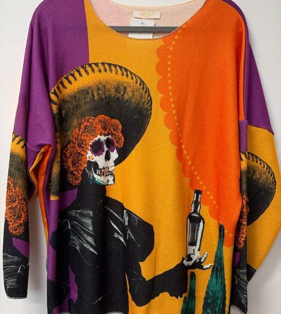 VI330 Multicolor Cosy Frida Mariachi Printed Sweater