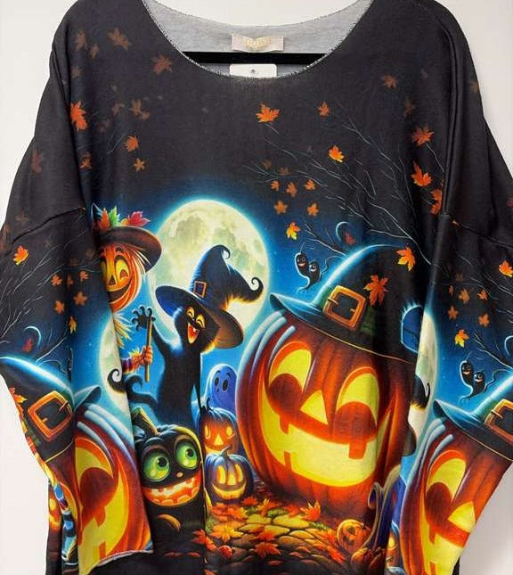 VI331 Black Cosy Halloween Witch Printed Sweater