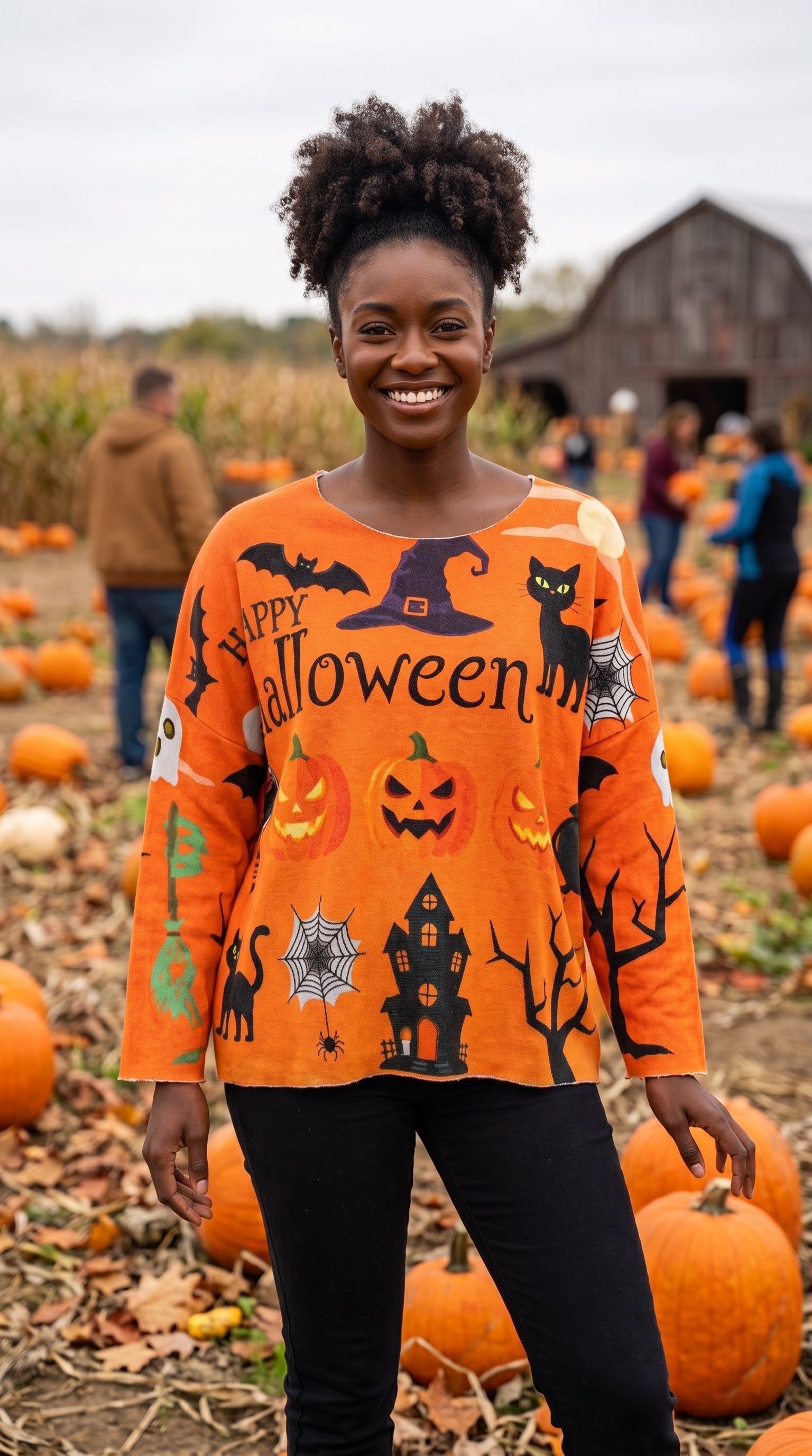 VI332 Orange Cosy Halloween Night Printed Sweater