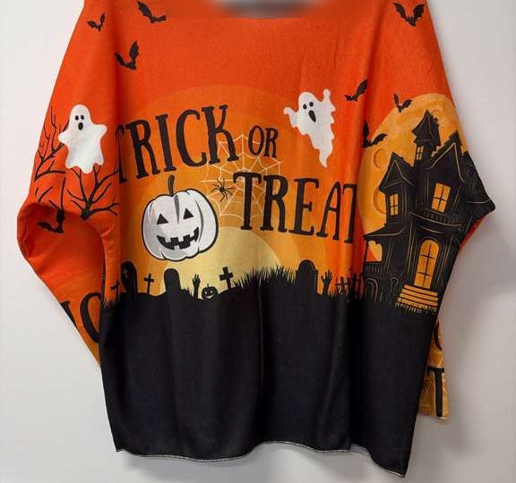 VI333 Orange Cosy Halloween Treat Printed Sweater