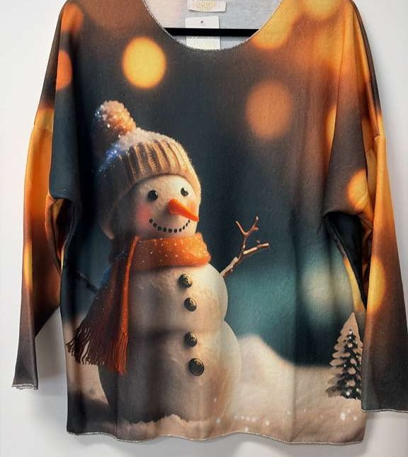 VI335 Multicolor Cosy Christmas Snowman Printed Sweater