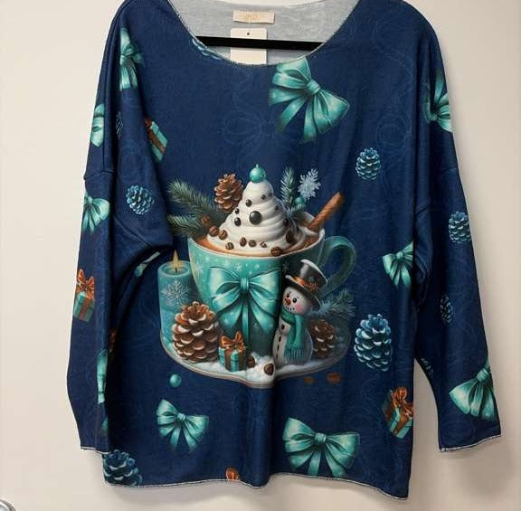 VI336 Blue Cosy Christmas Snowman Mug Printed Sweater